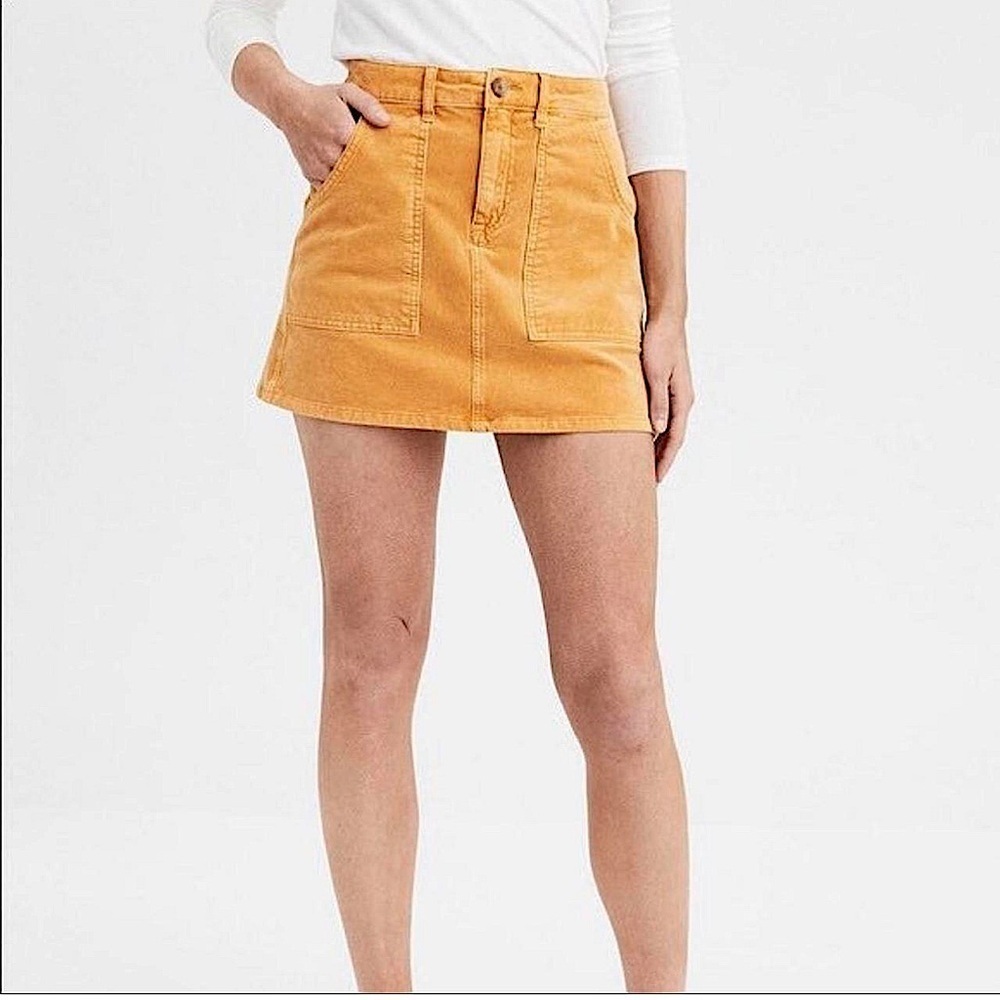 American Eagle Mustard Corduroy Hi-Rise A-Line Miniskirt Size 4 Regular